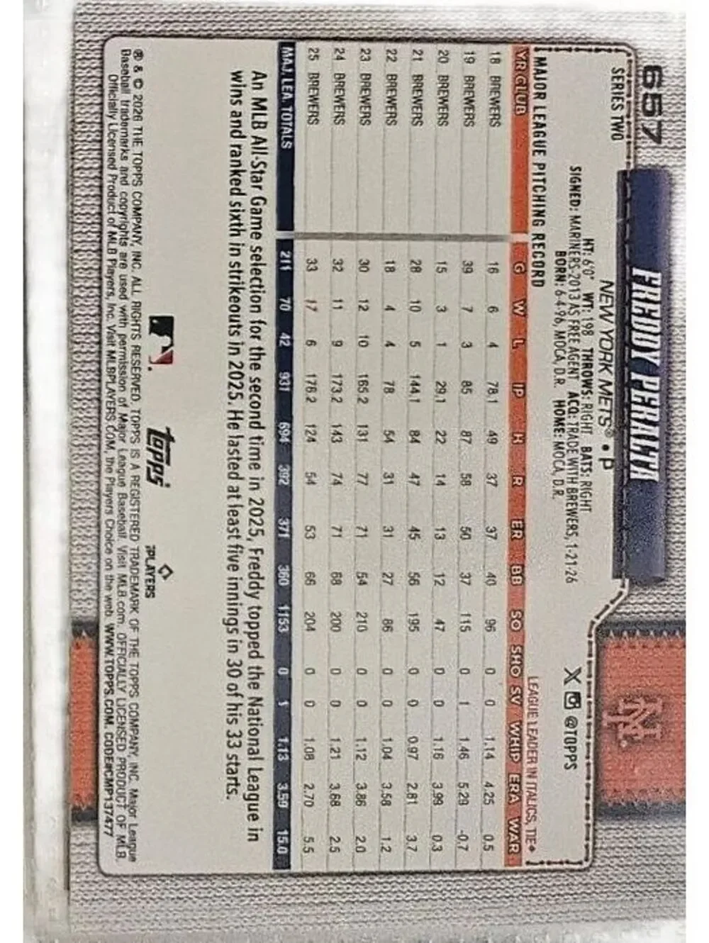 Freddy Peralta - 2026 Topps 75th Anniversary #657 New York Mets